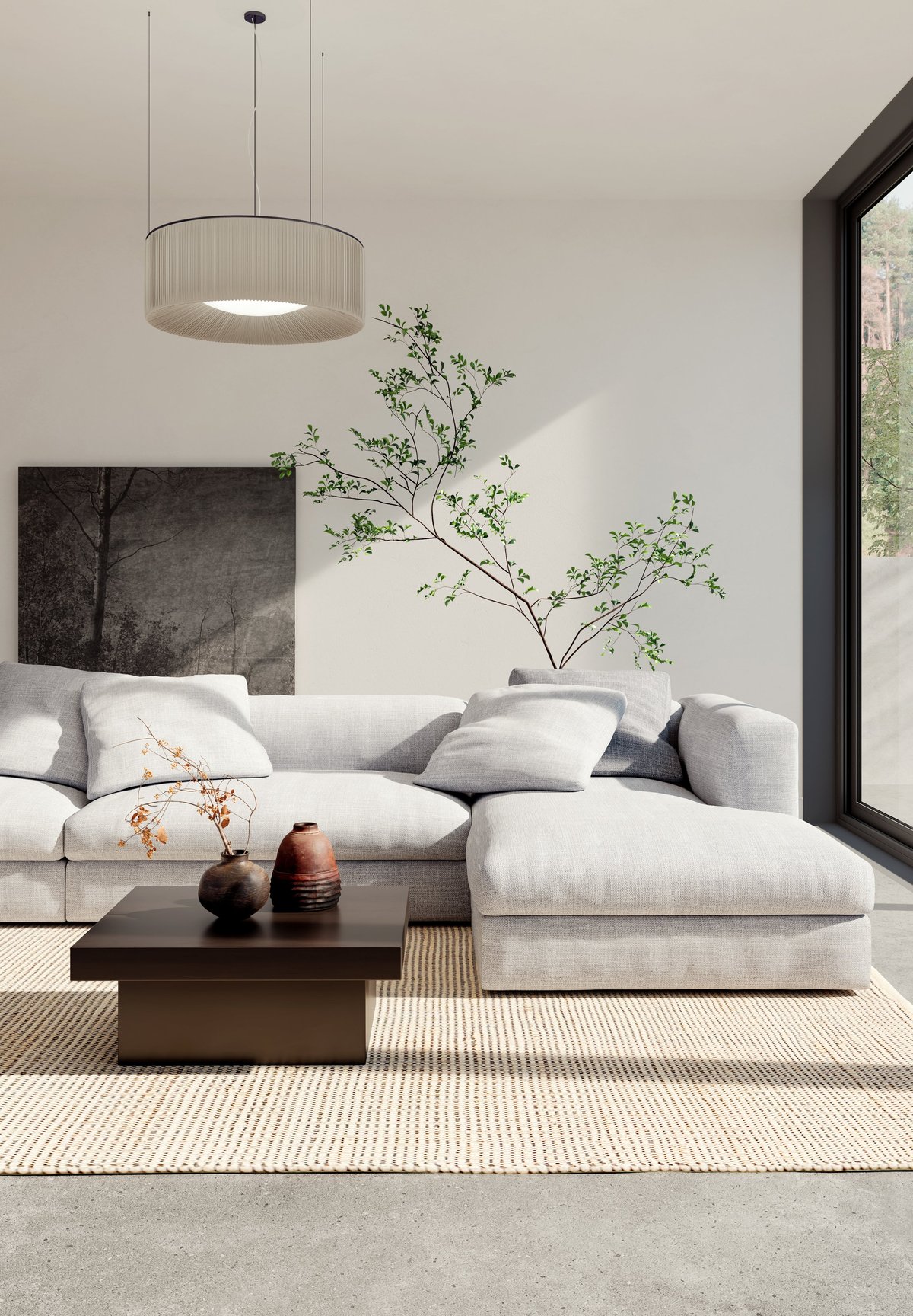 Large luxury modern bright living room interior design